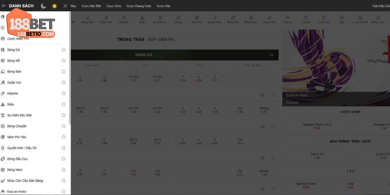 5 trò cá cược thể thao có lượt truy cập cao nhất 188Bet