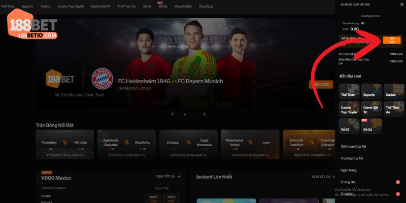 Nạp tiền 1 Điều kiện để có thể nạp tiền 188Bet cần biết